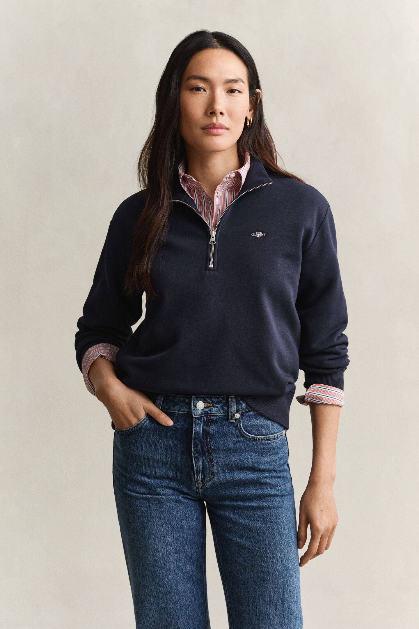 Shield sweatshirt med halv lynl&aring;s
