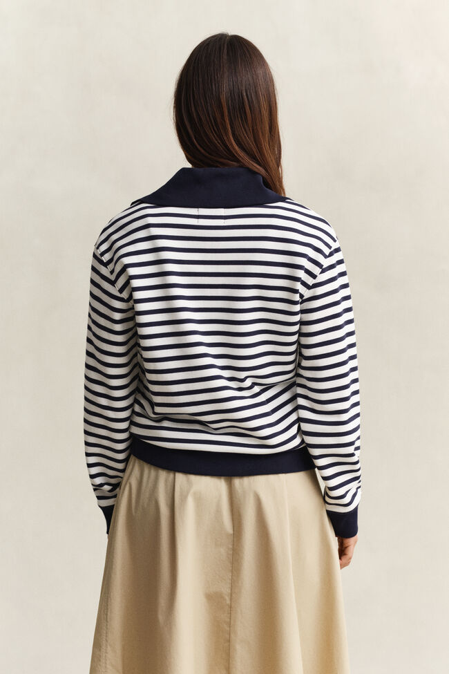 Stribet sweatshirt med halv lynl&aring;s