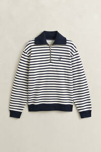 Stribet sweatshirt med halv lynl&aring;s