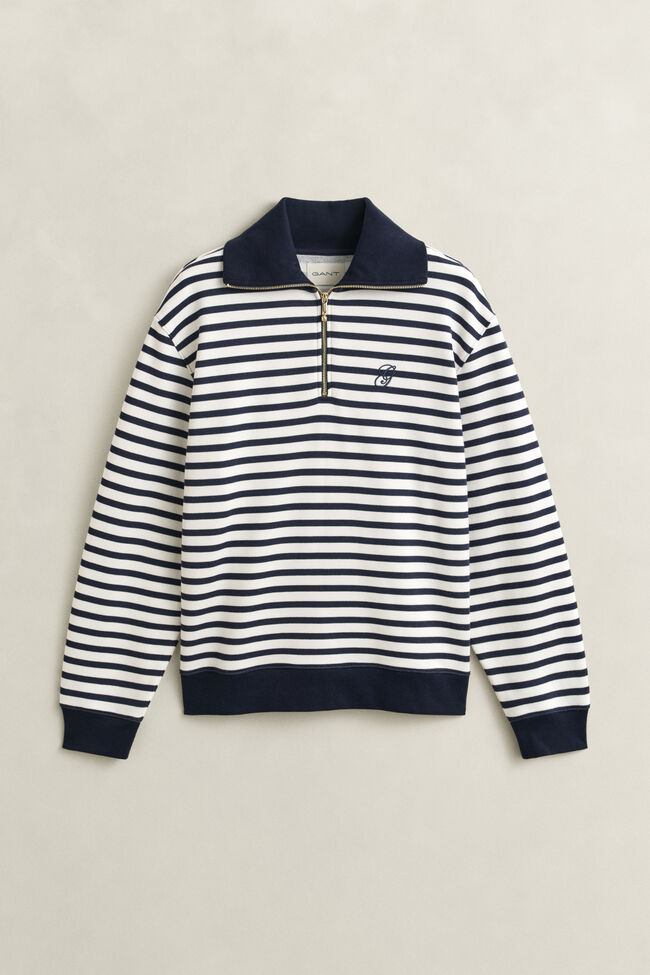 Stribet sweatshirt med halv lynl&aring;s