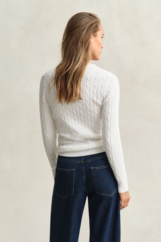 Crewneck sweater af str&aelig;kbomuld med kabelstrik
