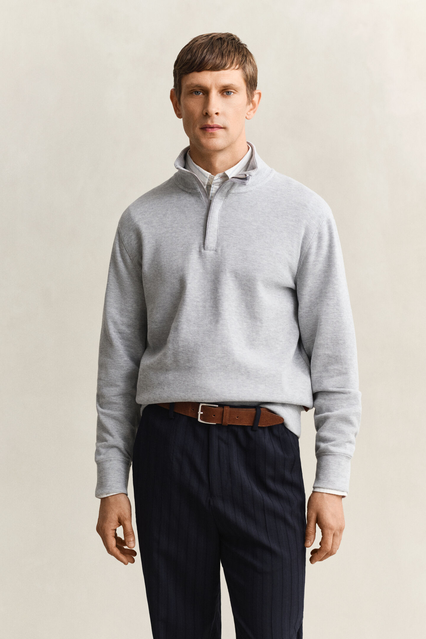 Sacker Rib sweatshirt med halv lynl&aring;s